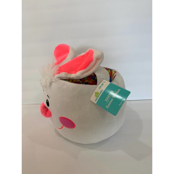 Pink & White Plush Easter Bunny Easter Basket Rabbit & Jelly Bean Centerpiece - Picture 5 of 6